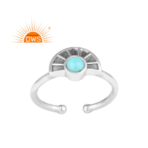 Anillo ajustable de piedras preciosas de turquesa de Arizona Natural de Plata de Ley 925 oxidada, joyería para mujer, regalo para ella - Product Image 1