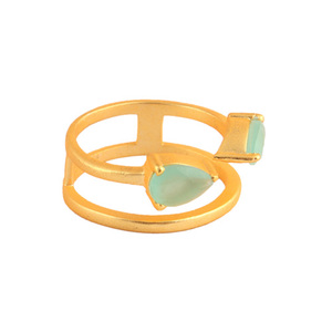 EW-Anillo de Calcedonia facetado para niña, sortija de 7 US, chapado en oro opaco hecho a mano - Product Image 2