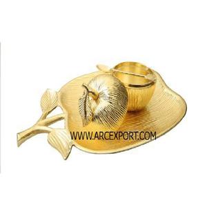 Bol et plateau de service de luxe en forme de fruit doré, article de décoration, vaisselle artisanale, bol de service pour aliments et collations, plaqué brillant - Product Image 1