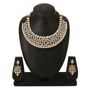 บอลลีวูดอินเดีย14พันชุบทองสีขาว Kundan มุกเจ้าสาว Choker สร้อยคอต่างหูชุดเครื่องประดับจัดงานแต่งงาน - Product Image 4