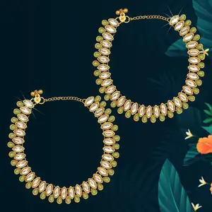 Bollywood เครื่องประดับอินเดีย Parrot สีเขียว Kundan Anklets