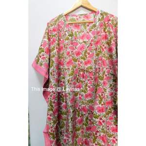 Robe d'été pour filles, caftan en coton, tenue décontractée, de style bohème, avec imprimés blocs à la main, pour dormir le soir - Product Image 2