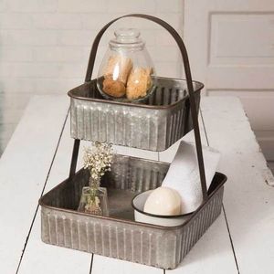 <b>Decorative</b> Large Rustic Galvanized Metal and Wood Inside Serving Round Kitchen <b>Tray</b> <b>Decorative</b> - Product Image 6