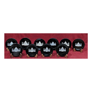 Placa decorativa de trabajo con incrustaciones de Taj Mahal hermoso de mármol negro - Product Image 1