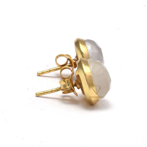 Roxi — boucles d'oreilles rondes en pierre précieuse Monalisa, en argent Sterling 925, ensemble de pierres précieuses blanches, faits à la main, pour femmes - Product Image 3