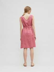 Trending latest design pink color crepe <b>fabric</b> v-neck sleeveless knee-length for girls <b>linen</b> dress - Product Image 4