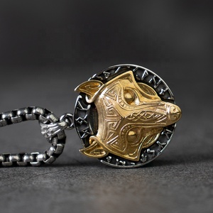 Collana Vintage Viking <span class=keywords><strong>con</strong></span> Nodo di <span class=keywords><strong>Lupo</strong></span> Fenrir per Uomo, <span class=keywords><strong>Ciondolo</strong></span> in Acciaio Inossidabile Stile Nordico - Product Image 3