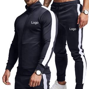 Chándal atlético con capucha para hombre, traje de chándal de manga larga, pantalones de chándal para trotar con cremallera completa, ropa deportiva de retazos de 2 piezas - Product Image 6