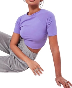 Wholesale women purple crop <b>top</b> cotton plain t shirt short sleeve - Product Image 1