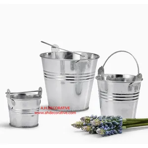 Galvanized Zinc Bucket Planters Set Of 3 for Garden Decorate Best Selling Metal Zinc Bucket Flower Pots Planter for Living Room
