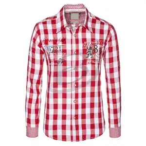 Mens Check Country Shirts Classic Outdoor Work Long Sleeved Cotton Shirts (German Costume Shirt)
