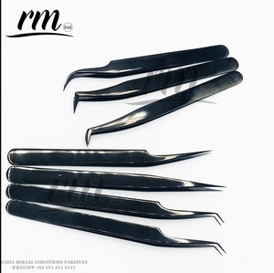 Professional Black Plasma <b>Plain</b> Grip High Quality Eyelashes Extension Tweezers Set Pointed Sustainable Stainless Steel Custom - Product Image 1