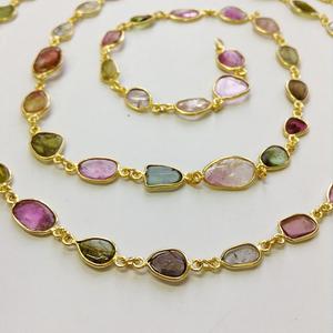 Everyday Wear 925 Sterling Silver Chapado en oro Multi Tourmaline Office Wear Collar de cadena larga con cuentas - Product Image 4