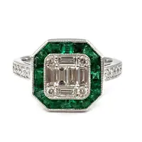 Vintage Design Classic Gem Stone 18K White Gold Real Baguette Diamanten Cluster Princess Emerald Ringen Cluster Fijne Sieraden