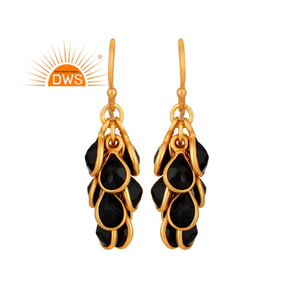 Boucles d'oreilles chandelier en argent sterling plaqué or 18 carats Boucles d'oreilles en pierres précieuses d'onyx noir Bijoux Collection classique en gros - Product Image 1
