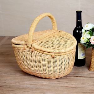 Cesta de picnic de ratán natural de alta calidad con forro y mango grande - Product Image 5