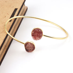 Unisex <b>Adjustable</b> Brass Gold Plated Strawberry Quartz <b>Bracelet</b> Natural Raw Look Wholesale Supply Fashion Bangle Factory Price - Product Image 6
