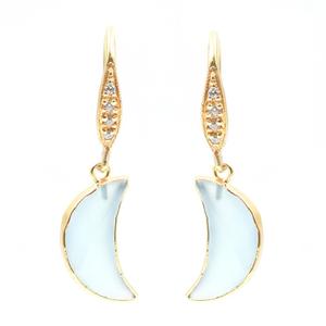 Aqua Chalcedony 32-33mm Moon Shape <b>Sterling</b> <b>Silver</b> Zircon Ear <b>Wire</b> 18k Gold Plated Earrings - Product Image 1