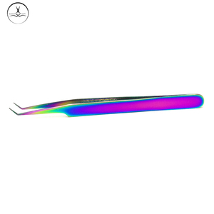 Pinzas de pestañas de acero inoxidable con logotipo personalizado para extensión de pestañas, herramienta de belleza tipo Punta de volumen multicolor - Product Image 2