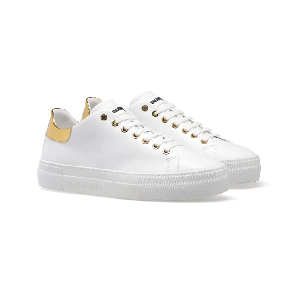 Original Valentino Shoes Refined Shapes and Elegant Style in Gold and White Calf Lace-up Sneakers