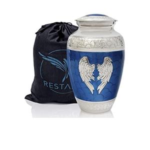 Urne de crémation en métal violet avec ailes d'ange 220 Cu maison niche urne pour cendres humaines affichage urne funéraire gravée - Product Image 2