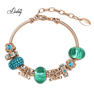 Conjunto de abalorios DIY de Esmeralda <span class=keywords><strong>verde</strong></span> y turquesa, adornada con cristales de <span class=keywords><strong>pulsera</strong></span> ajustable <span class=keywords><strong>Swarovski</strong></span>, delicado accesorio de mujer Daisini - Product Image 4