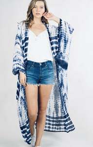 <b>Cardigan</b> Tie Dye Women Wholesale Low Price Product <b>Long</b> Sleeve Open Front Bikini Cover Up Casual Cotton Kimono <b>Dress</b> - Product Image 2