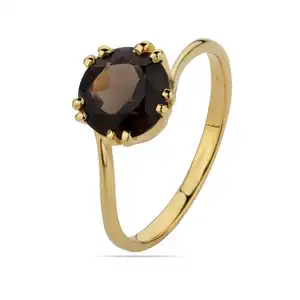 Гидро золотые кольца с дымчатым топазом, кольца из стерлингового серебра 925 пробы с драгоценным камнем