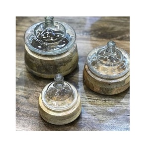 Juego de 3 cuencos de madera para servir con tapa de vidrio, forma redonda, diferentes tamaños, aperitivos, postre, tazón para los más vendidos - Product Image 6