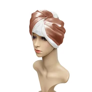 Turbante de cabelo personalizado em ouro rosado, logo em seda e bambu para secagem de cabelo molhado para meninas