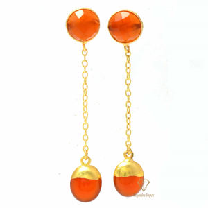 Pendientes de gota de Gema Natural de cornalina, aretes de Plata de Ley 18k chapados en oro hechos a mano, aretes de gema roja, proveedores - Product Image 4