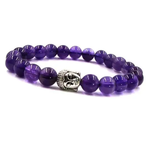Natural 8mm Amethyst Buddha bracelets Energy Gemstone Beads Elastic Stretchable Bracelet Healing Power and yoga meditation