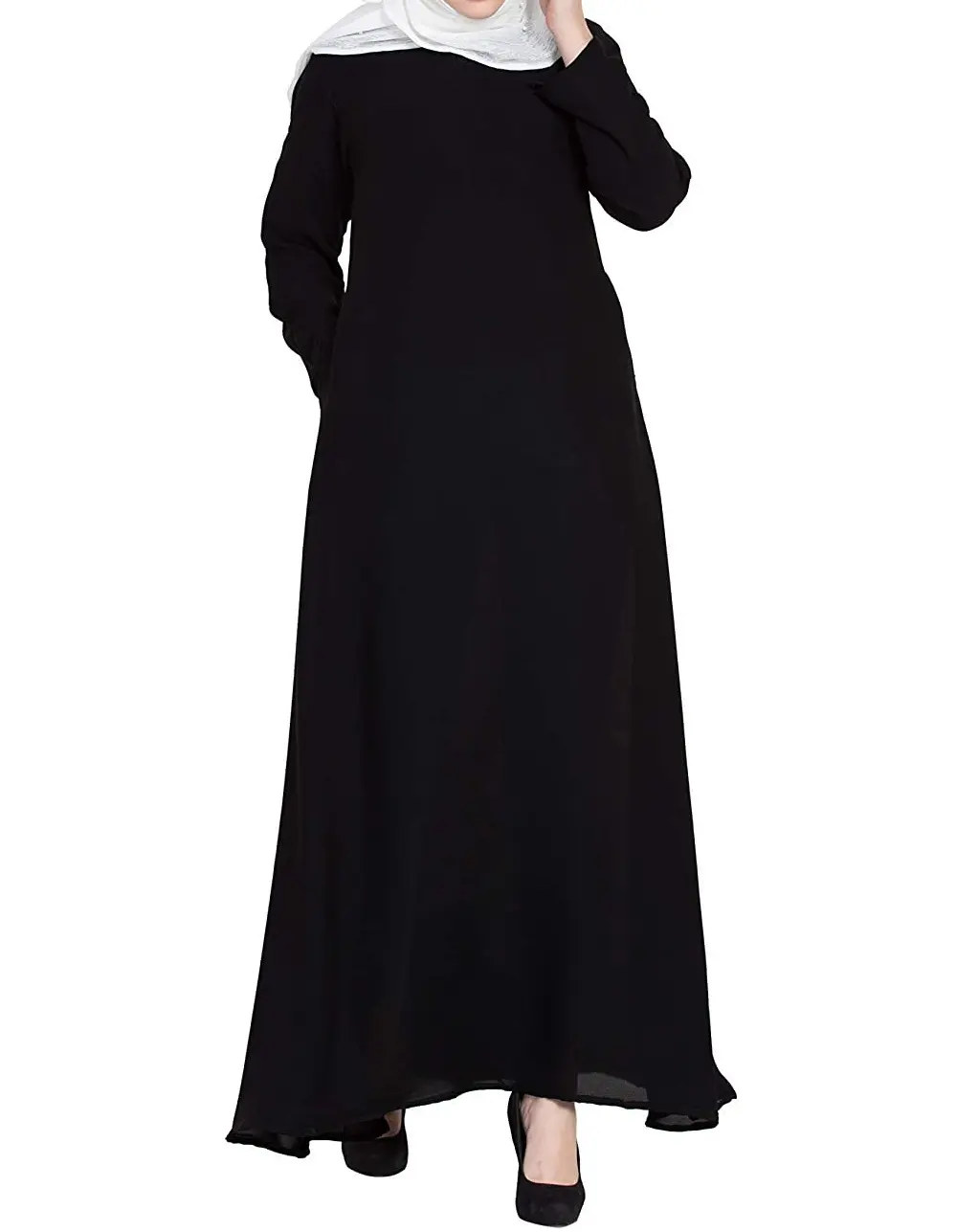 Einfarbig schwarz Langarm Islamische Kleidung Muslim Hijab Frauen Abaya/Bedruckte Muslim Long Casual Sleeve Kleid Plus Size Abaya