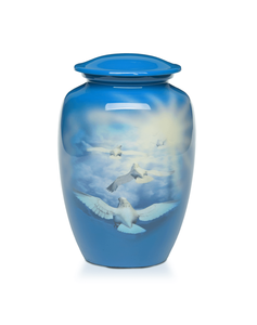 Blue Nature Printed Alloy Adult Cremation Urn for Ashes Funeral Supplies - Product Image 1