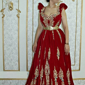 DABKA-bonito bordado de cuentas de cristal, caftán de terciopelo rojo con vestido de novia de rastreo, novedad de 2022 - Product Image 1