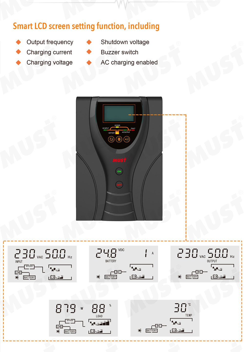 MUST EP 2000 PRO Series 300W 600W 800W 1KW 2.1KW power inverter cost effective inverter userfriendly installnation and setting