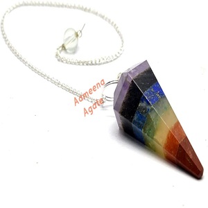 Pendule Sept Chakra Pendule En Gros Meilleure qualité Cristal Naturel Pierre Précieuse 7 Chakra Reiki guérison Cône Pendules pour Radiesthésie - Product Image 1