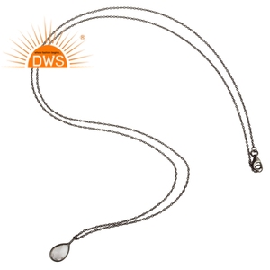 Pear Shape Crystal Quartz Pendant Jewelry Supplier Designer Black Oxidized 925 Silver Pendant Chain Necklace - Product Image 2