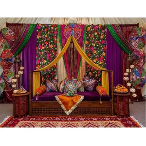 Colorful Mehndi Stage Decor Moroccan Beds Vibrant Wedding Stage Moroccan Bedroom Sets Muslim Wedding Stage Moroccan Bed Decor