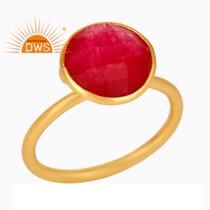 Anillo de plata de primera ley y Aventurina para mujer, sortija, plata esterlina 925, oro amarillo de 18 quilates, Gema redonda, Color Rojo - Product Image 1