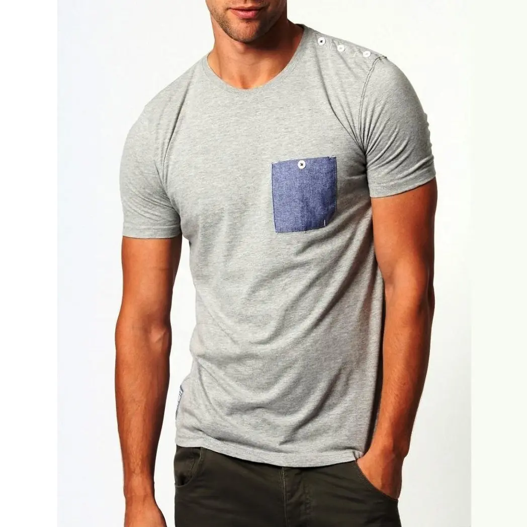 Manufacturer Of Best Quality Men's Clothes Trendy Plain Dyed Cotton Classic T-Shirt With Chambray Pocket fashionable tee shirts