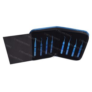 Jeu de pincettes magnétiques à cils, Kit de couleur bleue de Style parfait, étui à fermeture éclair bleue de haute qualité pour 8 pinces pour extensions de cils - Product Image 1