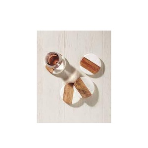 Usine en gros de haute qualité 10 cm blanc rond marbre et sous-verres en bois boissons fabriquées en Inde - Product Image 5