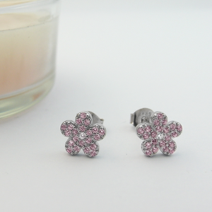 Boucles d'oreilles clous en argent sterling 925 avec zircon, motif fleur magnifique, pour anniversaire, comme bijou de charme - Product Image 3