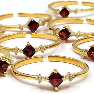 Anillo elegante de Plata de Ley 925 chapado en oro, Diamante de turmalina tallado cuadrado, ajustable, de moda - Product Image 2