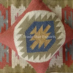 手工制作的漂亮的黄麻小地毯Kilim枕套hanloom艺术kelim靠垫套