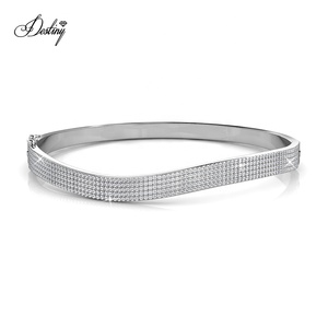 Pulsera de Plata 925 con Baño de Oro de 18k y Circonitas Cúbicas de Diseño Elegante, Brazalete Brillante con Ondas para Mujer, Joyería <span class=keywords><strong>Destiny</strong></span> - Product Image 5