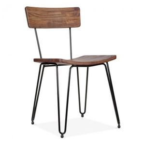 Chaise de salle à manger industrielle et vintage en fer avec assise en bois, design indien, pour cuisine et utilisation en extérieur - Product Image 1