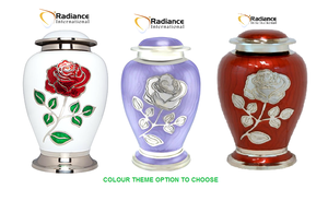 Urna de cremación de latón de estilo americano hecha a mano, decoración de cenizas conmemorativas de madera con estampado de rosas, suministros funerarios coloridos para adultos - Product Image 4