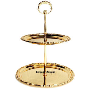 Soporte para Pastel de Dos Niveles, Chapado en Oro, Hecho a Mano, Lujoso, Ecológico, Apto para Congelador, Estilo Indio - Product Image 1